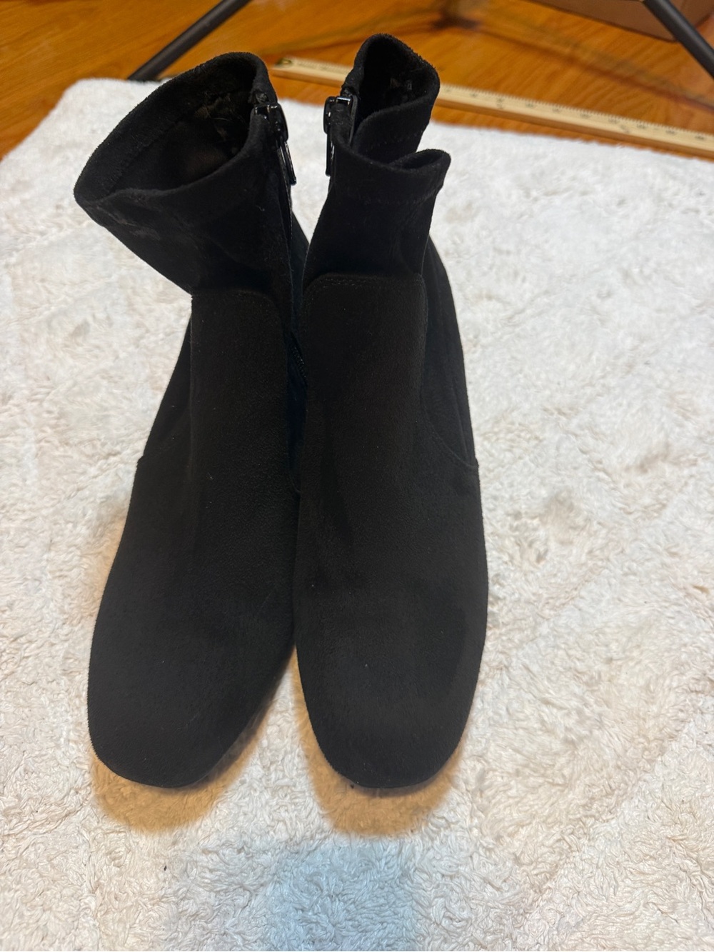 Sugar Black Suede-Look Ankle Booties with Side Zip